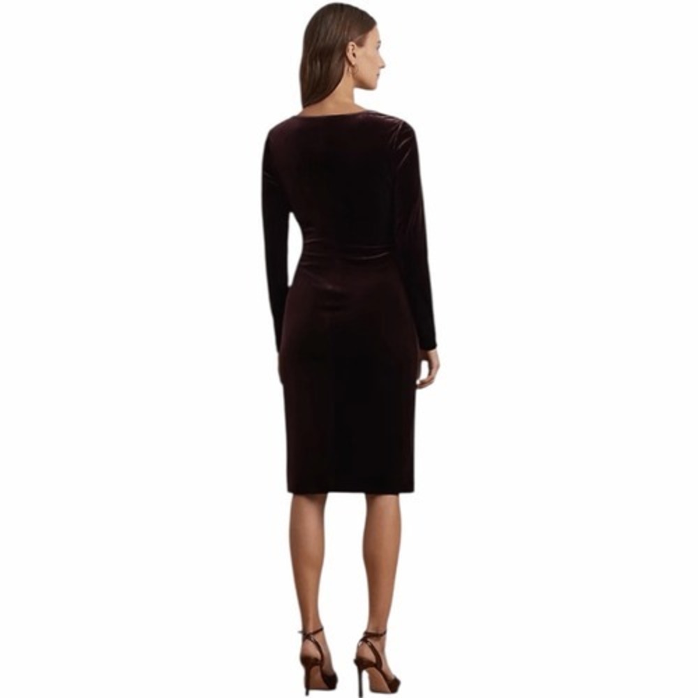 NEW Ralph Lauren Women's 14 Stretch Velvet Surplice Dress in Royal Claret Velvet - Picture 5 of 8